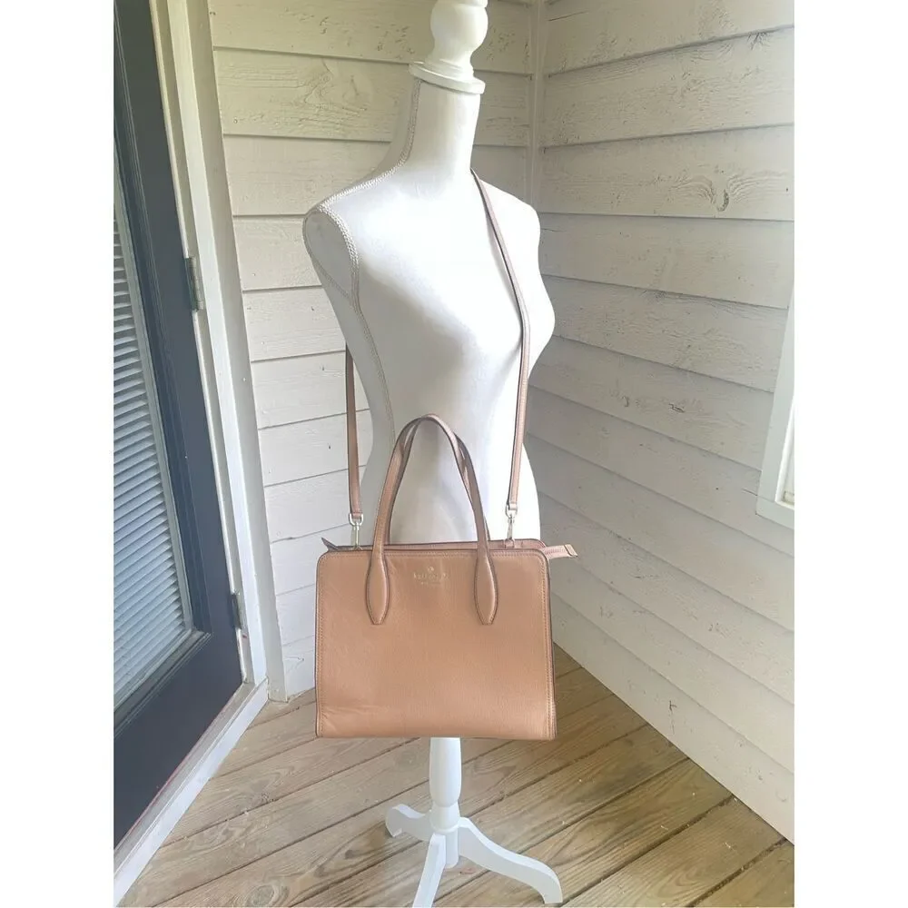 Kate Spade Pebbled Leather Rowe Medium Top Zip Satchel Warm Beige